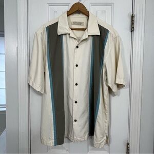 Island Republic 100% silk ivory vertical stripe detail button front shirt, large